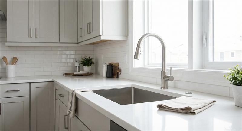 Modern kitchen sink and faucet installation